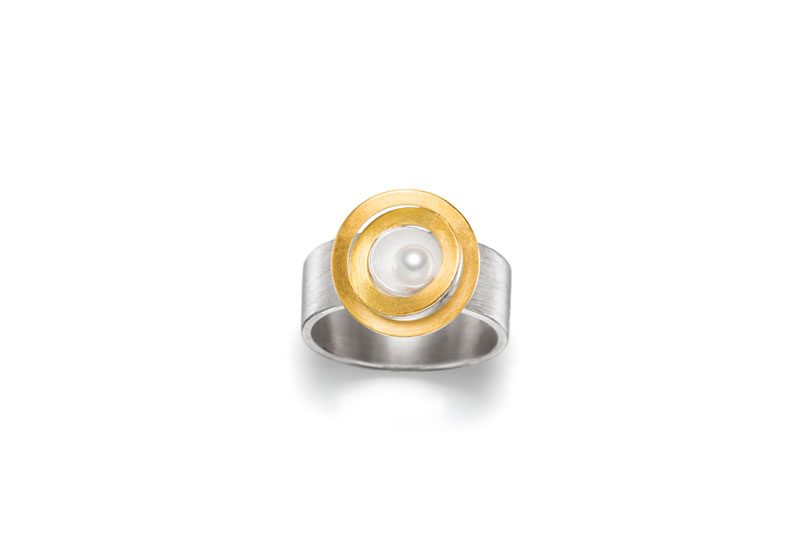 SILBER/GOLD RING MIT PERLE